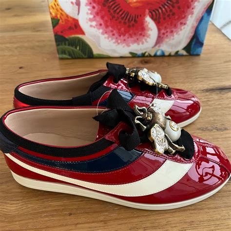 falacer gucci stamp print sneaker|Gucci Falacer Patent Leather Sneaker Red Vernice .